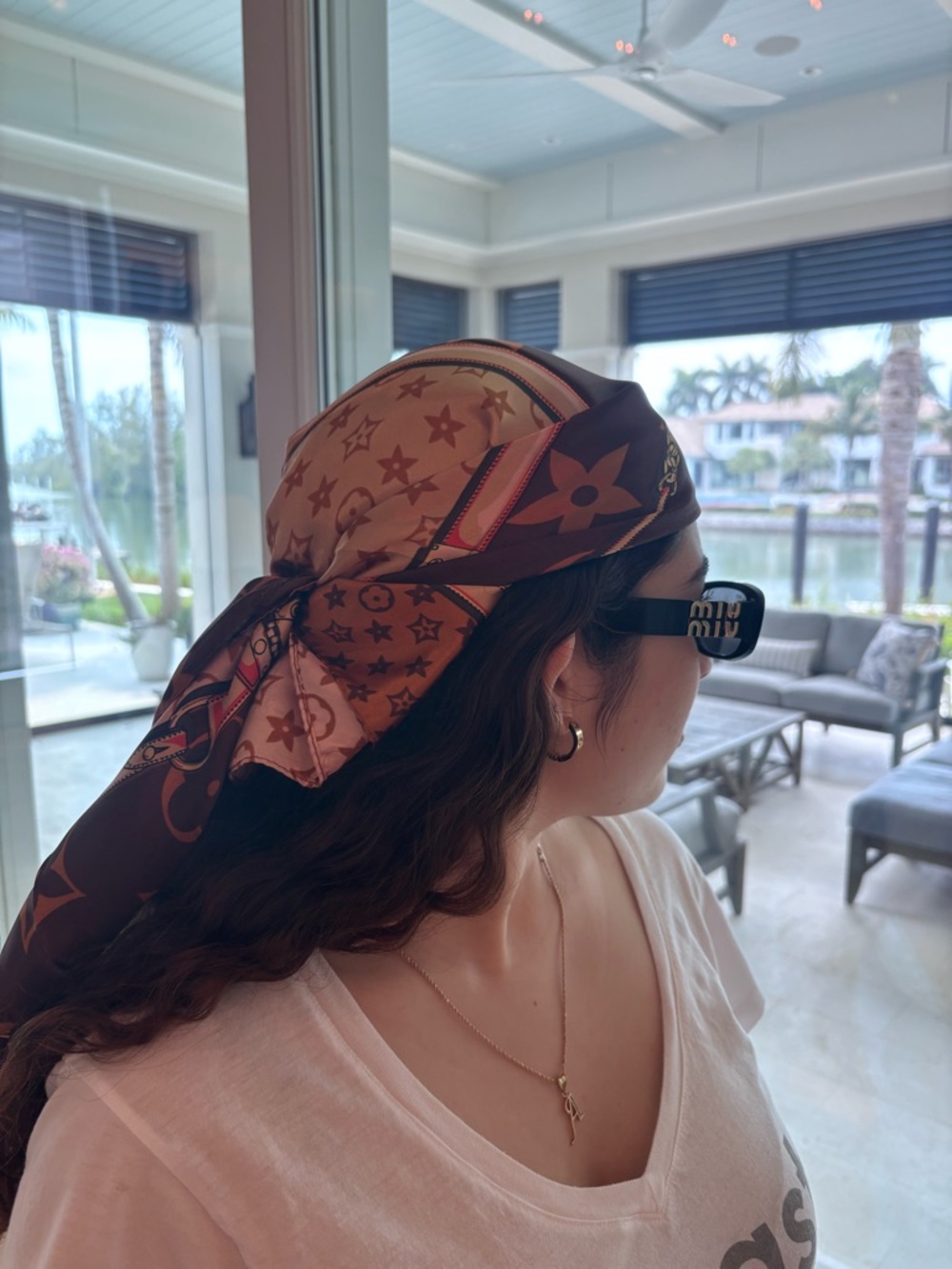 Luxury Brown Patterned Silk Headscarf